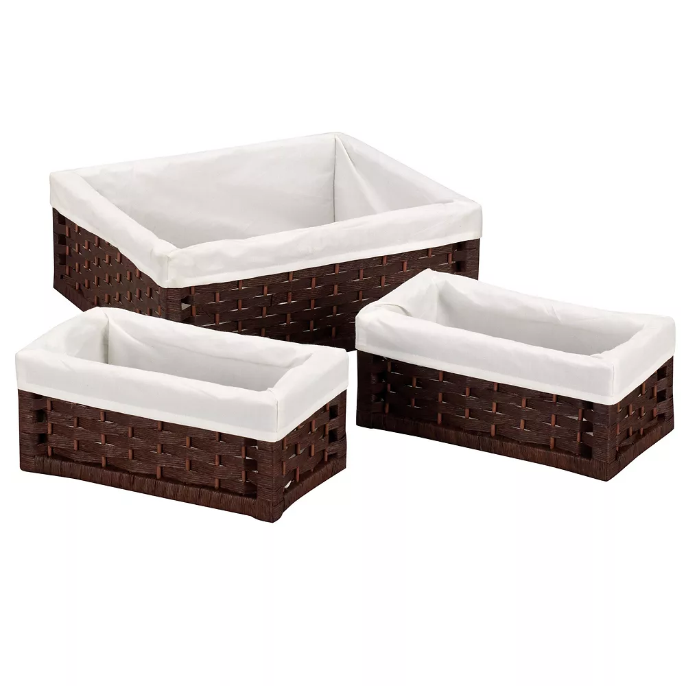 Household Essentials 3-pc. Lined Wicker Utility Basket Set 1 Household Essentials 3-pc. Lined Wicker Utility Basket Set