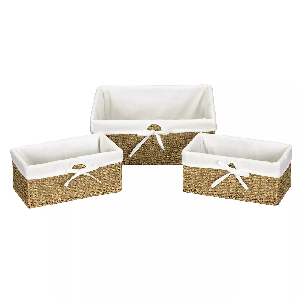 Household Essentials 3-pc. Lined Seagrass Wicker Utility Baskets Set 1 Household Essentials 3-pc. Lined Seagrass Wicker Utility Baskets Set