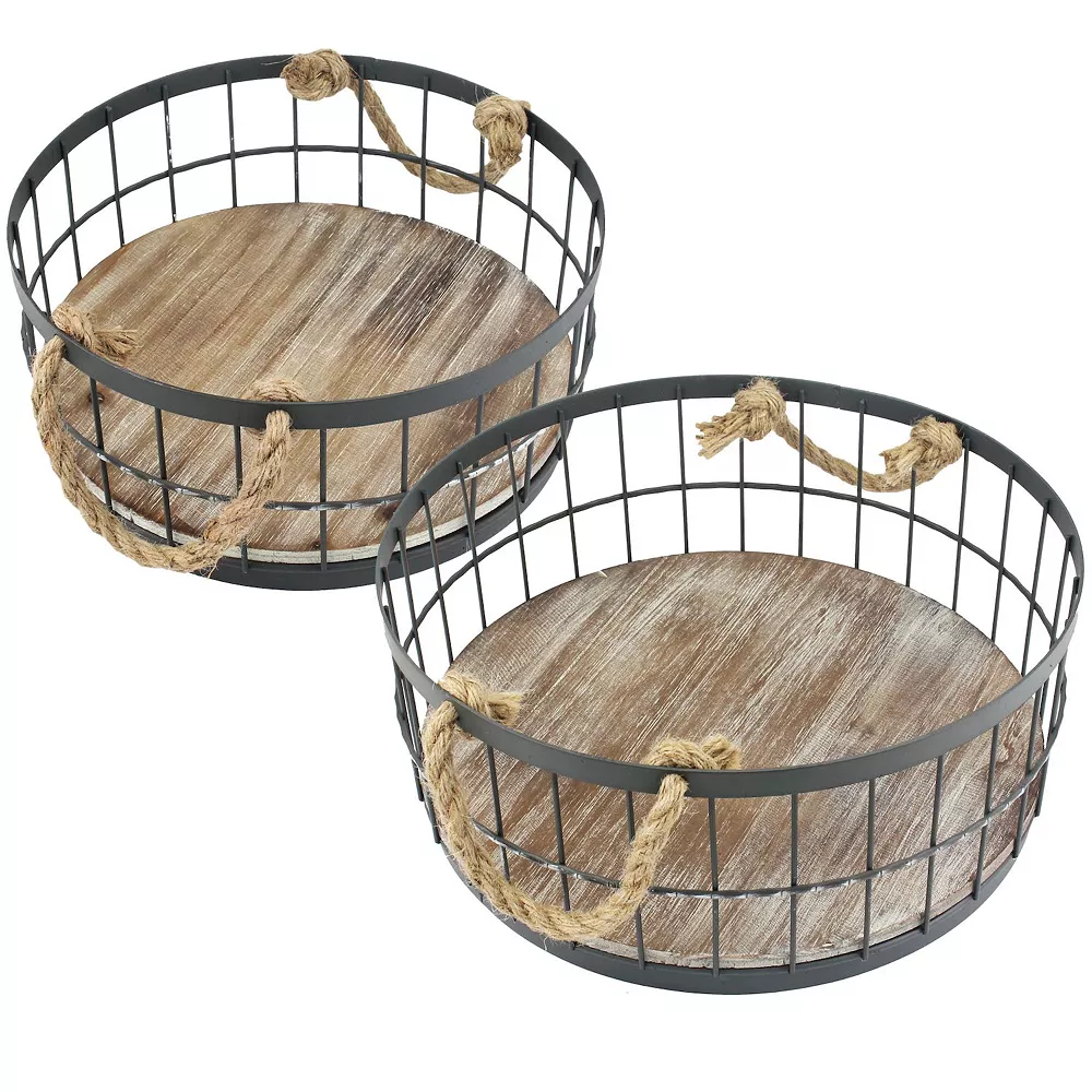 Stonebriar Collection Wire & Wood Coastal Basket 2-piece Set 5 Stonebriar Collection Wire & Wood Coastal Basket 2-piece Set - Image 5