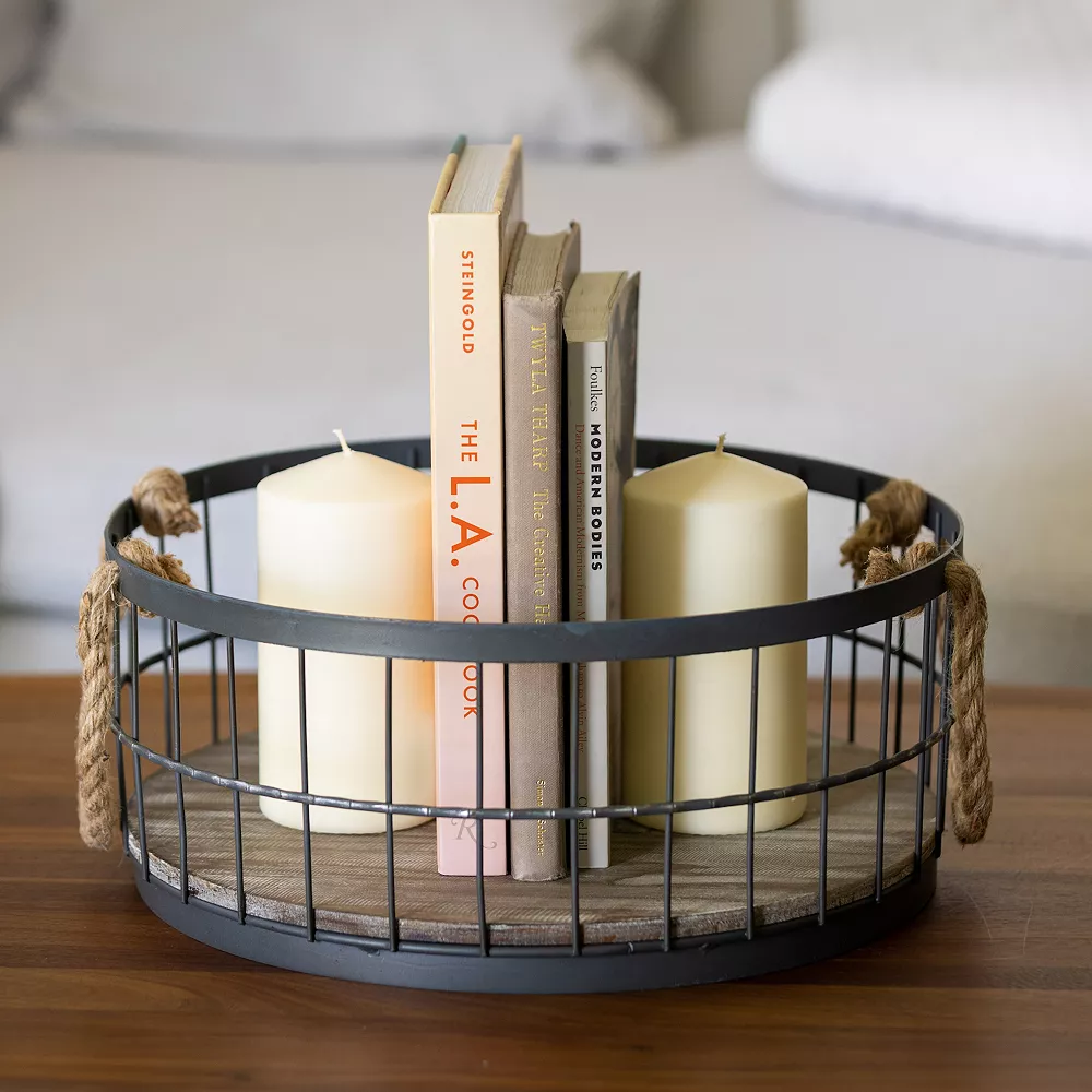 Stonebriar Collection Wire & Wood Coastal Basket 2-piece Set 6 Stonebriar Collection Wire & Wood Coastal Basket 2-piece Set - Image 6