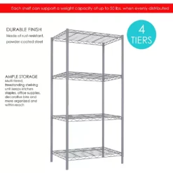Home Basics 4-Tier Steel Wire Storage Shelf -US Storage Furniture Sales Store 3019246 ALT2