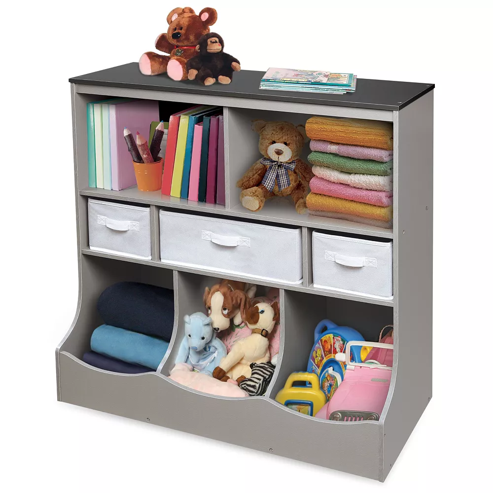 Badger Basket Combo Bin Storage Unit With Three Baskets - Woodgrain/Gray 4 Badger Basket Combo Bin Storage Unit With Three Baskets - Woodgrain/Gray - Image 4