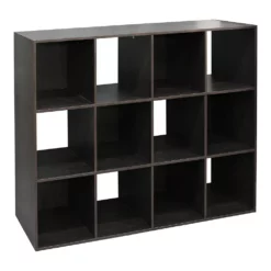 Home Basics Stackable 12 Open Cube Modern Wood Organizer