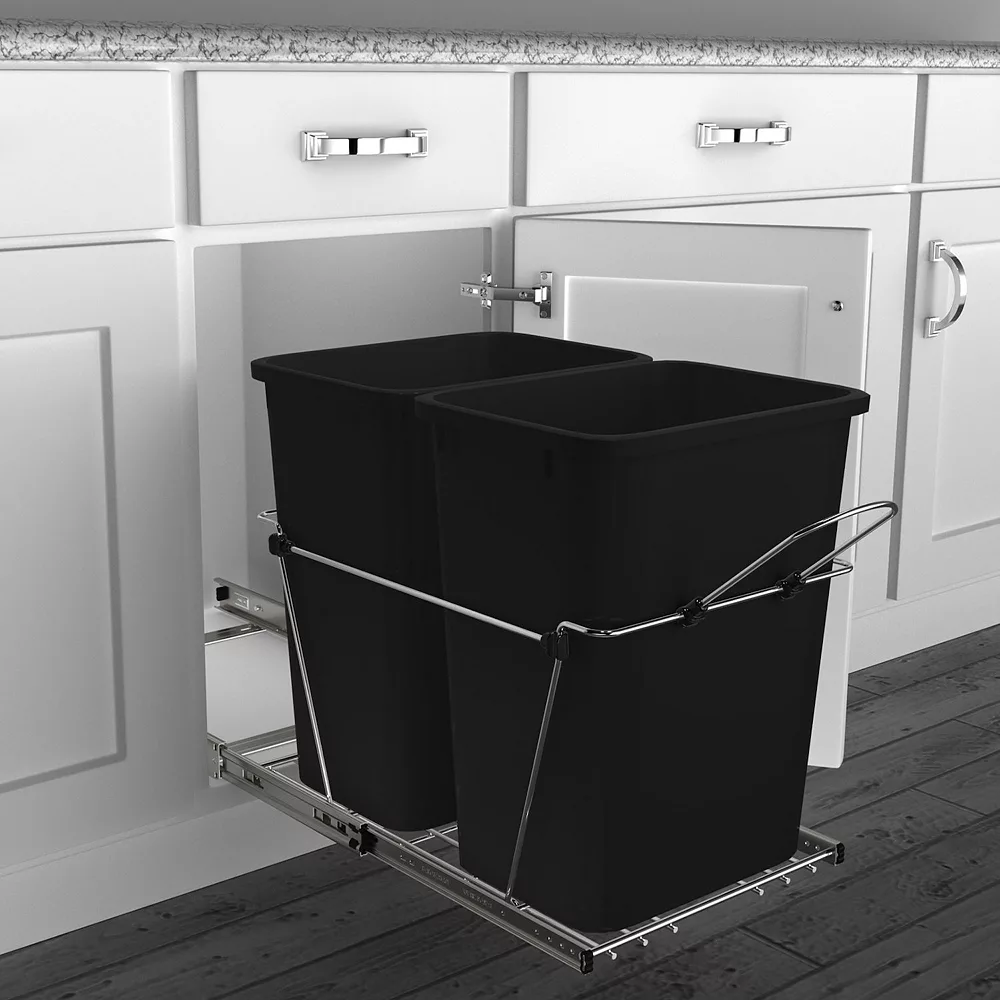 Rev-A-Shelf RV-18KD-18C S Double 35 Qt Pull Out Kitchen Waste Containers, Black 2 Rev-A-Shelf RV-18KD-18C S Double 35 Qt Pull Out Kitchen Waste Containers, Black - Image 2