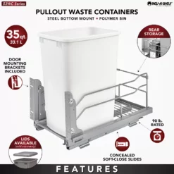 Rev-A-Shelf 53WC-1535SCDM-117 35 Quart Pullout Waste Container Can W/ Soft Close -US Storage Furniture Sales Store 5081007 ALT2
