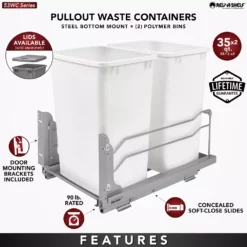 Rev-A-Shelf 53WC-1835SCDM-212 Double 35-Quart Pullout Soft Close Waste Container 6 Rev-A-Shelf 53WC-1835SCDM-212 Double 35-Quart Pullout Soft Close Waste Container -US Storage Furniture Sales Store 5081017 ALT2