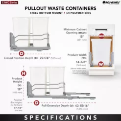Rev-A-Shelf 53WC-1835SCDM-212 Double 35-Quart Pullout Soft Close Waste Container 7 Rev-A-Shelf 53WC-1835SCDM-212 Double 35-Quart Pullout Soft Close Waste Container -US Storage Furniture Sales Store 5081017 ALT3