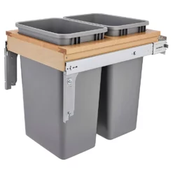 Rev-A-Shelf 4WCTM-2150BBSCDM-2 Double 50 Qt Top Mount Pullout Waste Bins, Grey