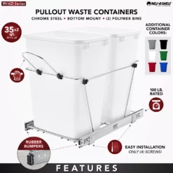 Rev-A-Shelf RV-18KD-11C S Double 35 Qt Pull Out Kitchen Waste Containers, White -US Storage Furniture Sales Store 5081084 ALT2
