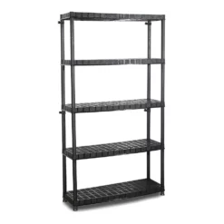 Ram Quality Products Optimo 16 Inch 5 Tier Plastic Storage Shelves, Black