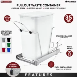Rev-A-Shelf RV-12KD-13C-S Single 35 Quart Cabinet Pullout Waste Container, Gray 6 Rev-A-Shelf RV-12KD-13C-S Single 35 Quart Cabinet Pullout Waste Container, Gray -US Storage Furniture Sales Store 5244216 ALT2