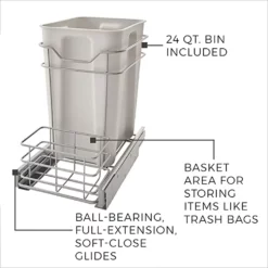 ClosetMaid 32102 Premium 24 Quart Cabinet Sliding Pull Out Trash Bin, Platinum -US Storage Furniture Sales Store 5285007 ALT2