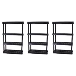 Gracious Living Medium Duty 4 Tier Ventilated Shelving Units, Black (3 Pack)