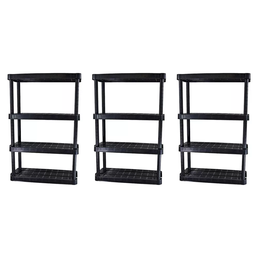 Gracious Living Medium Duty 4 Tier Ventilated Shelving Units, Black (3 Pack) 1 Gracious Living Medium Duty 4 Tier Ventilated Shelving Units, Black (3 Pack)