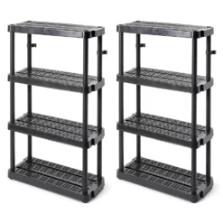 Gracious Living Medium Duty 4 Tier Ventilated Shelving Units, Black (2 Pack)