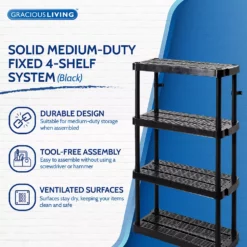 Gracious Living Medium Duty 4 Tier Ventilated Shelving Units, Black (2 Pack) -US Storage Furniture Sales Store 5384786 ALT2