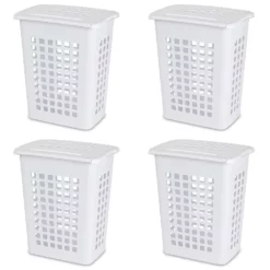 Sterilite Rectangular LiftTop Plastic Clothes Laundry Hamper Bin W/ Lid (4 Pack)