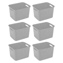 Sterilite Tall Wicker Weave Plastic Laundry Hamper Storage Basket, Gray (6 Pack)