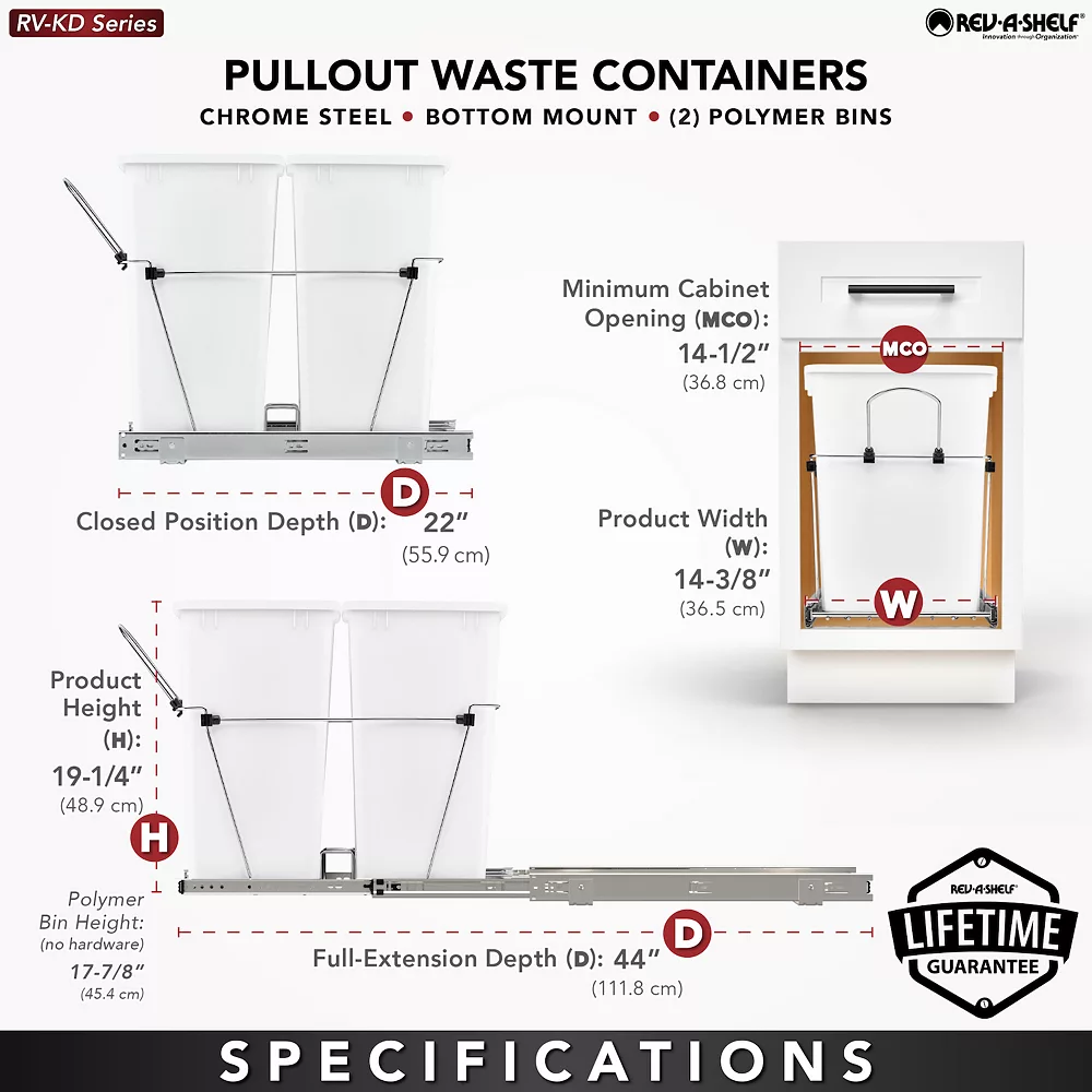 Rev-A-Shelf RV-18KD-13C-S Double 35 Qt Pull Out Waste Containers, Orion Gray 4 Rev-A-Shelf RV-18KD-13C-S Double 35 Qt Pull Out Waste Containers, Orion Gray - Image 4