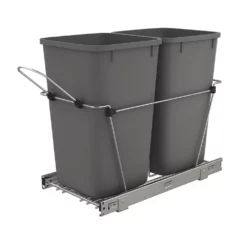 Rev-A-Shelf RV-15KD-13C-S 27 Quart Double Pull-Out Waste Basket Containers, Gray