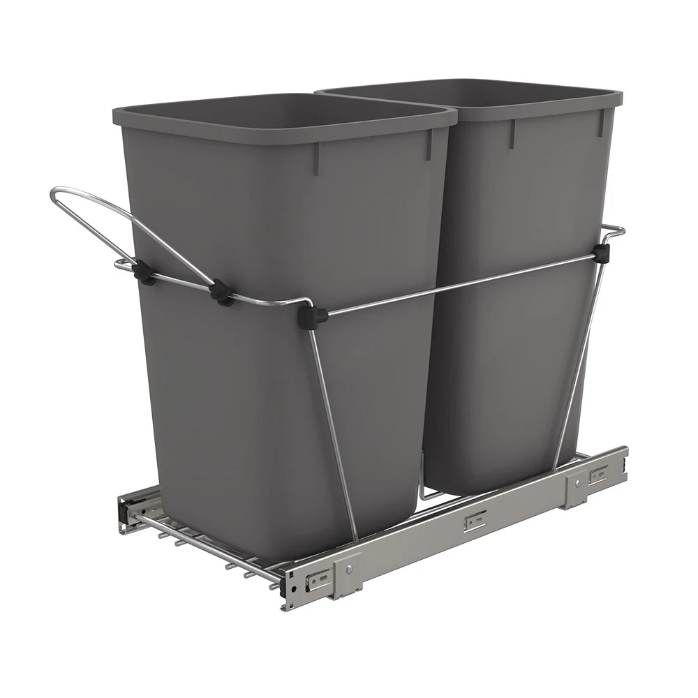 Rev-A-Shelf RV-15KD-13C-S 27 Quart Double Pull-Out Waste Basket Containers, Gray 1 Rev-A-Shelf RV-15KD-13C-S 27 Quart Double Pull-Out Waste Basket Containers, Gray