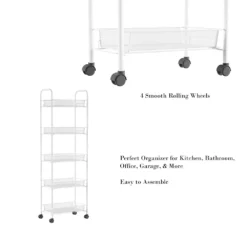 Hastings Home 5-Tiered Narrow Rolling Storage Shelves -US Storage Furniture Sales Store 5615788 ALT3