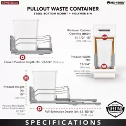 Rev-A-Shelf 53WC-1535SCDM-111 35 Quart Pullout Waste Container Can W/ Soft Close -US Storage Furniture Sales Store 5709057 ALT3