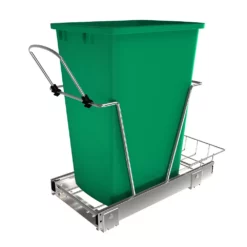 Rev-A-Shelf Single 35 Quart Sliding Pull Out Cabinet Waste Bin Container, Green