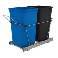 Rev-A-Shelf Double 27 Quart Sliding Pull Out Waste Bin Containers, Blue & Black