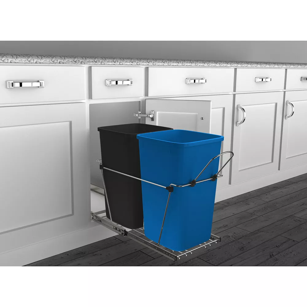 Rev-A-Shelf Double 27 Quart Sliding Pull Out Waste Bin Containers, Blue & Black 2 Rev-A-Shelf Double 27 Quart Sliding Pull Out Waste Bin Containers, Blue & Black - Image 2