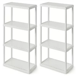 Gracious Living 4 Shelf Fixed Height Solid Light Duty Storage Unit, White, 2 Pk