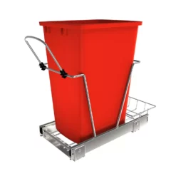Rev-A-Shelf Single 35 Quart Sliding Pull Out Waste Bin Container, Red