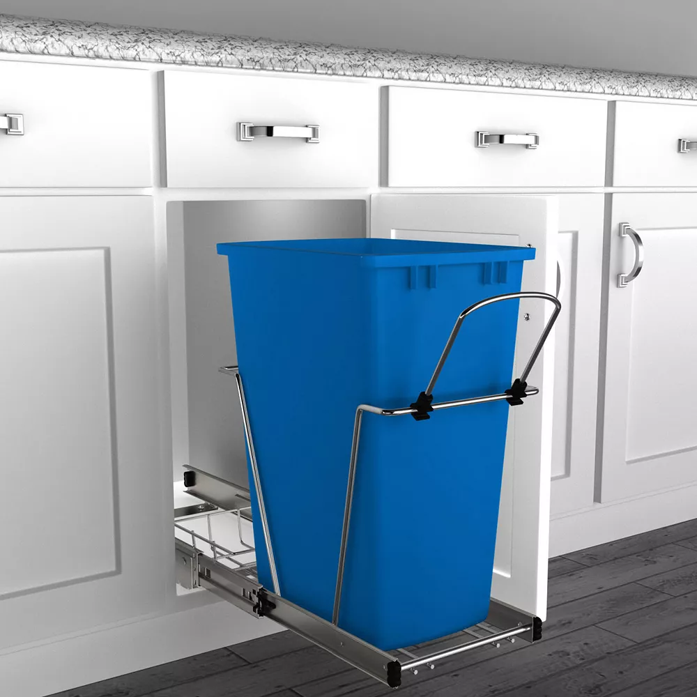 Rev-A-Shelf Single 35 Quart Sliding Pull Out Waste Bin Container, Blue 2 Rev-A-Shelf Single 35 Quart Sliding Pull Out Waste Bin Container, Blue - Image 2