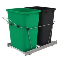 Rev-A-Shelf RV-18KD-1918C-S Double 35 Qt Pull Out Waste Containers, Green/Black