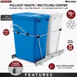 Rev-A-Shelf RV-18KD-11RC-S Double 35 Qt Pull Out Waste Containers, Blue/White -US Storage Furniture Sales Store 5713071 ALT2