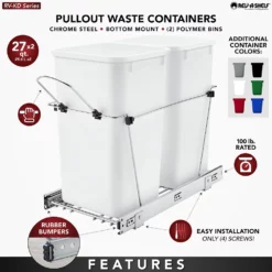 Rev-A-Shelf Double 27 Quart Sliding Pull Out Waste Containers, Green/Black -US Storage Furniture Sales Store 5713103 ALT2