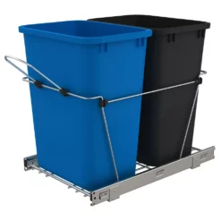 Rev-A-Shelf RV-18KD-2218C-S Double 35 Qt Pull Out Waste Containers, Blue/Black