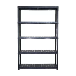 Ram Quality Products Extra 5 Tier Plastic Storage Shelf Unit For Garage, Black