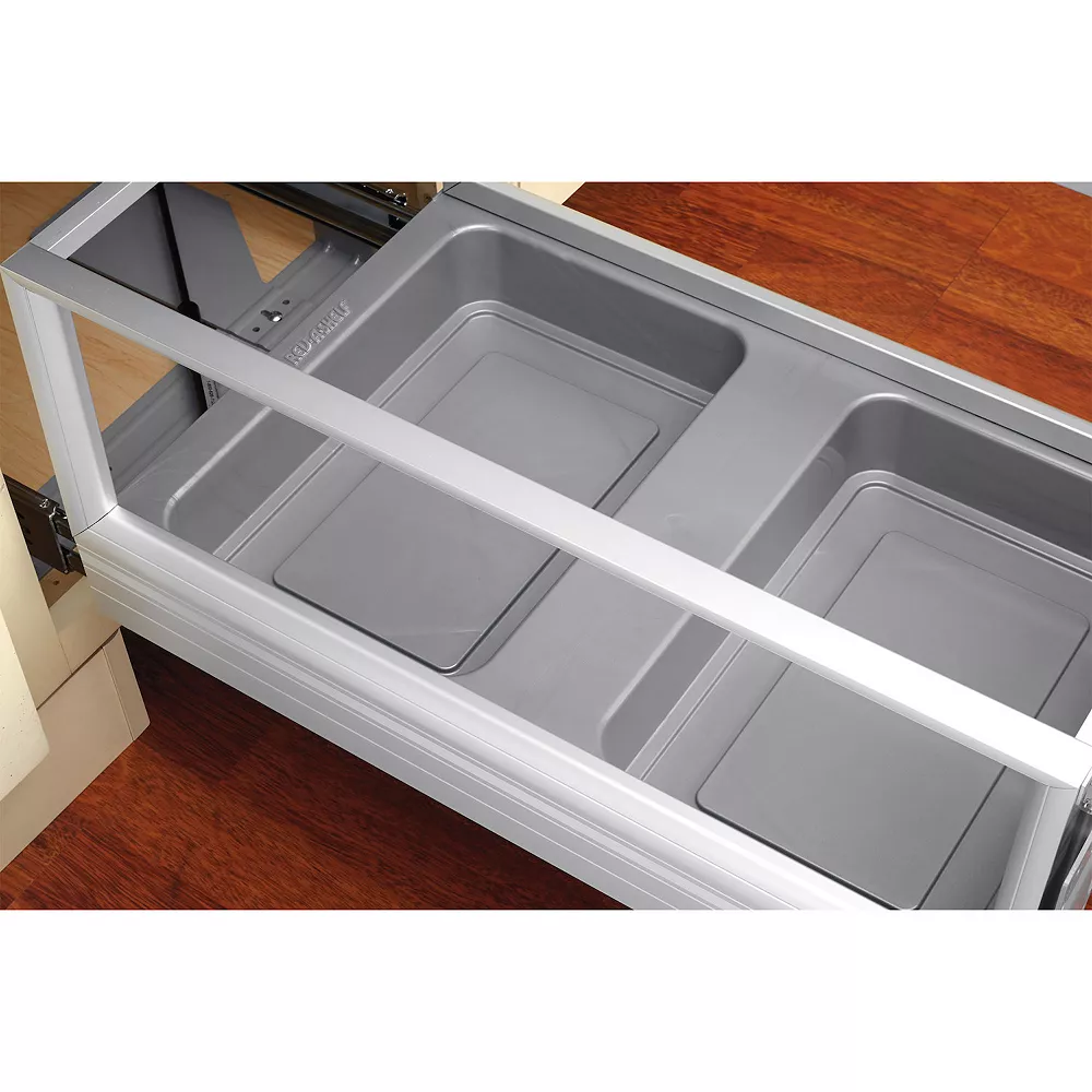 Rev-A-Shelf Double 50 Qt Cabinet Waste Containers And Pull Out System, Silver 4 Rev-A-Shelf Double 50 Qt Cabinet Waste Containers And Pull Out System, Silver - Image 4