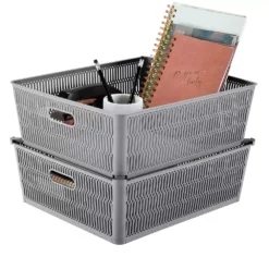 Simplify 2-Pack Slide To Stack Shallow Storage Tote Set -US Storage Furniture Sales Store 5828790 ALT13
