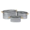 Cheung's Home Indoor Decorative Oval Metal Storage Bucket With Rope Handle, Set Of 3