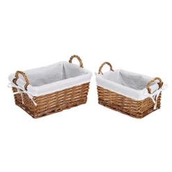 Cheung's Home Indoor Decorative Willow Baskets With Fabric Liners - Large, Set Of 2, Brown