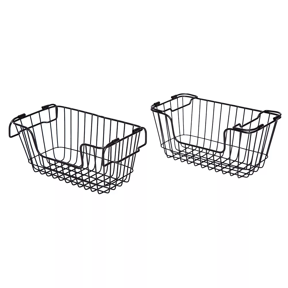 Saddle River Small Rectangular Metal Wire Stacking Basket 2-piece Set 2 Saddle River Small Rectangular Metal Wire Stacking Basket 2-piece Set - Image 2