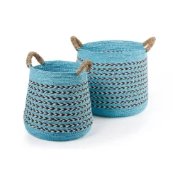 Saddle River Blue Seagrass & Raffia Basket 2-piece Set