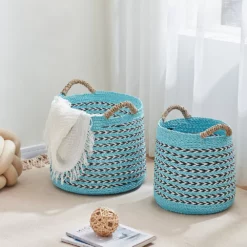 Saddle River Blue Seagrass & Raffia Basket 2-piece Set -US Storage Furniture Sales Store 5925000 ALT2