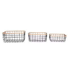 Saddle River Jute Rim Wire Basket 3-piece Set