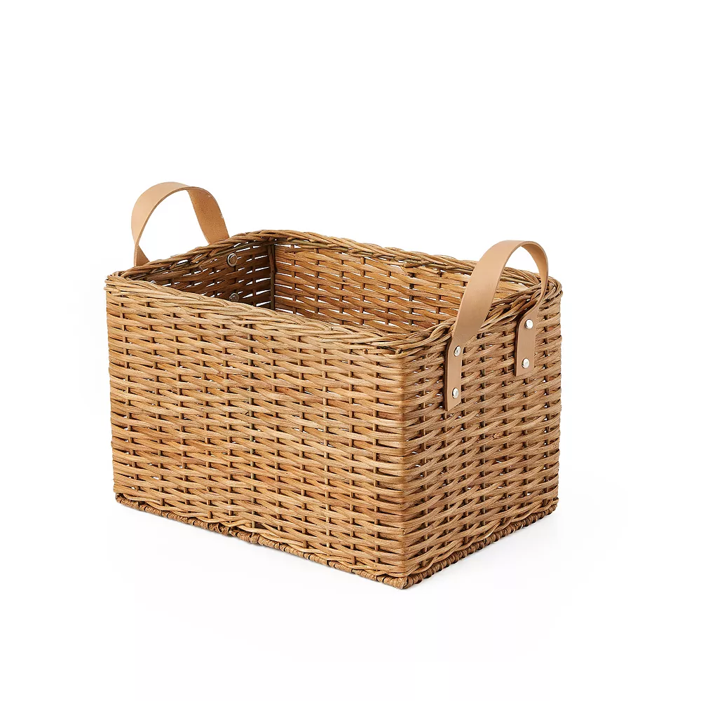 Saddle River Rectangular Faux Leather Handle Rattan Bin 2-piece Set 4 Saddle River Rectangular Faux Leather Handle Rattan Bin 2-piece Set - Image 4