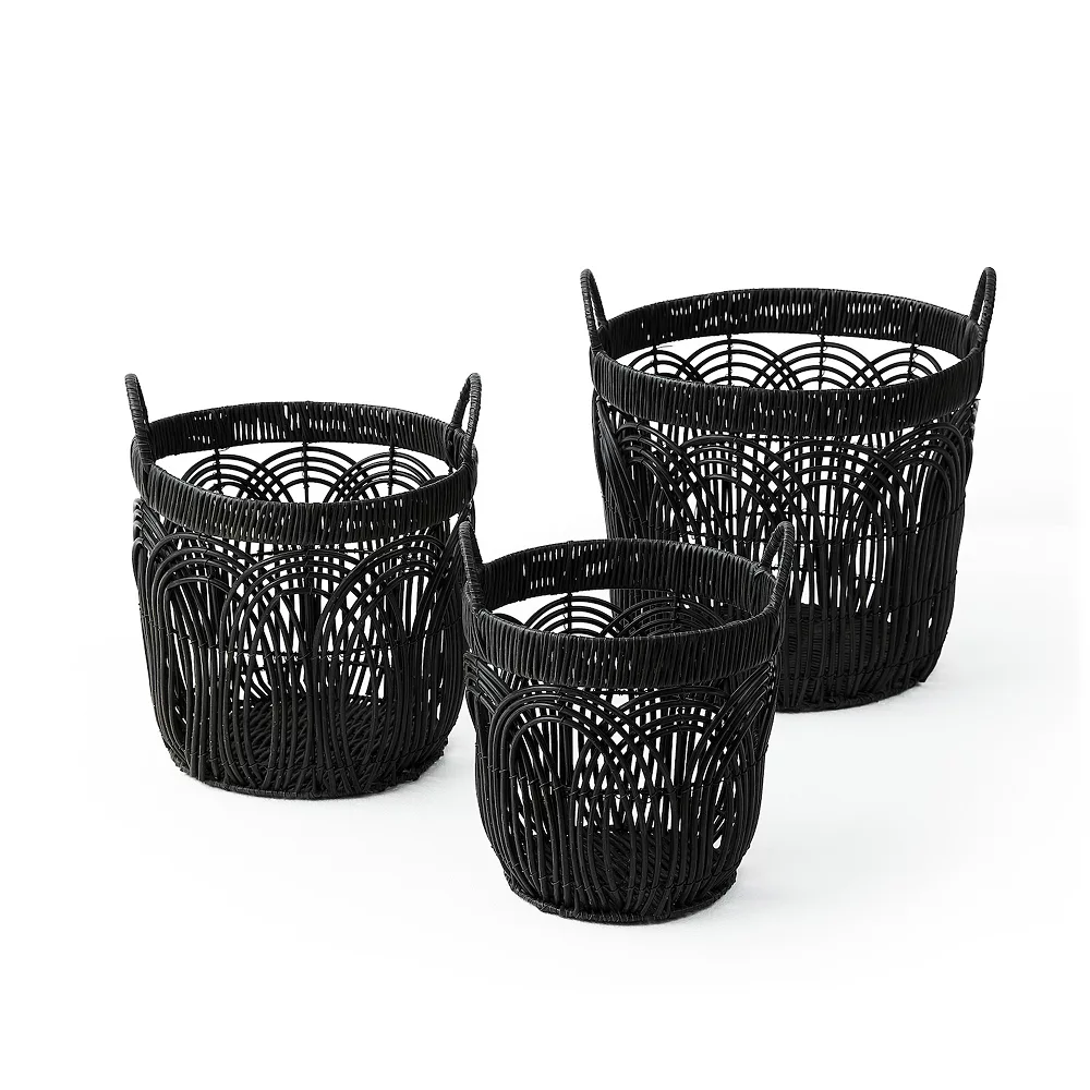 Saddle River Round Faux Wicker Decorative Basket 3-piece Set 1 Saddle River Round Faux Wicker Decorative Basket 3-piece Set