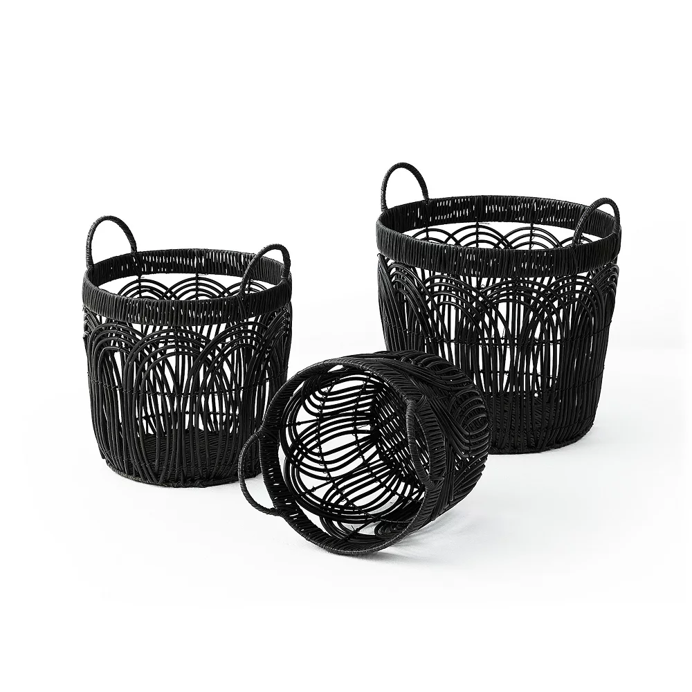 Saddle River Round Faux Wicker Decorative Basket 3-piece Set 2 Saddle River Round Faux Wicker Decorative Basket 3-piece Set - Image 2