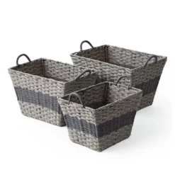 Saddle River Gray Stripe Tapered Faux Wicker Storage Bin 3-piece Set -US Storage Furniture Sales Store 5925011 ALT2